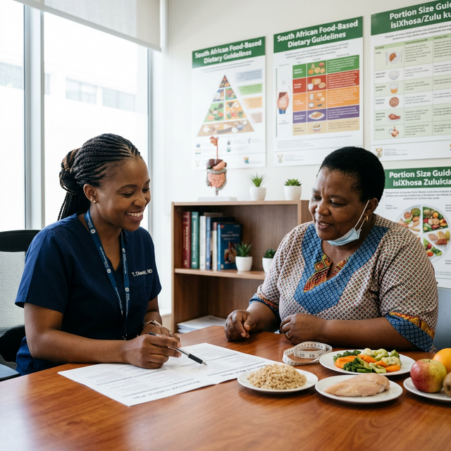 Dietician reviewing a personalised nutrition plan with an obese patient