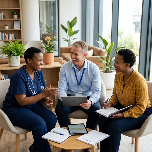 Medical team collaborating in a case review meeting